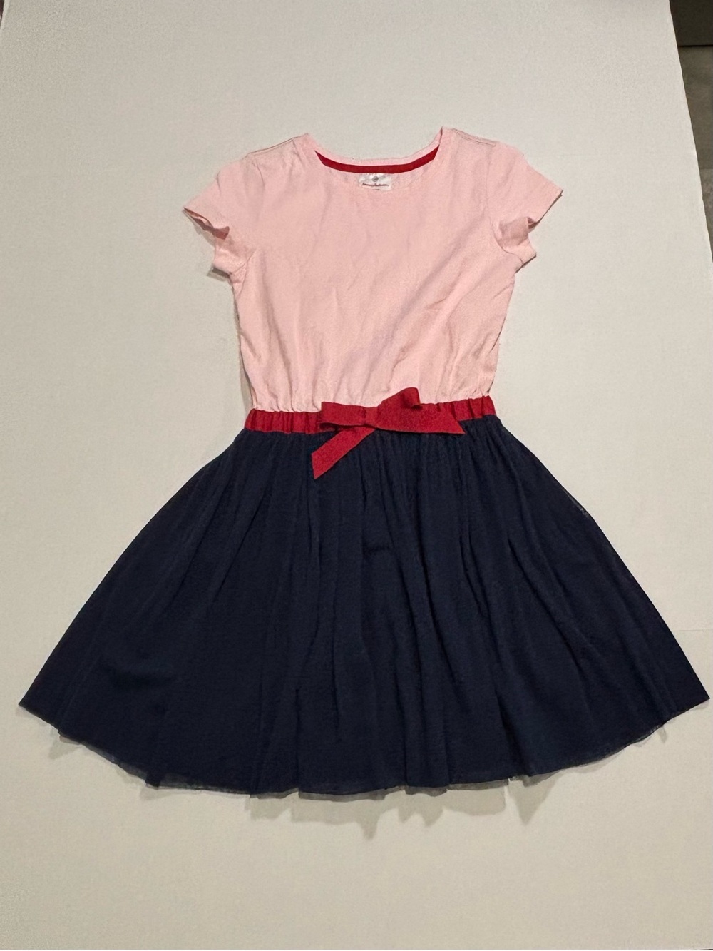 Hanna Andersson Girls Pink Blue Fit & Flare Dress Bow Waist Size 140 (size 10)